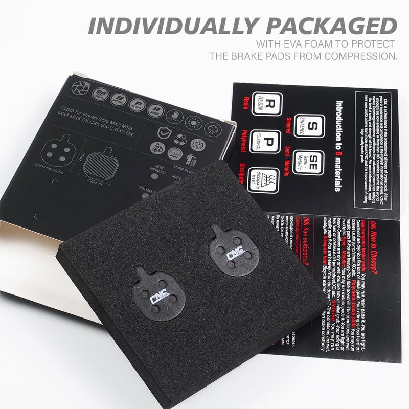EASTERN POWER 2 Pairs Mountain Bike Organic Resin Disc Brake Pads for Hayes MX2 MX3 MX4 MX5 Sole GXC GX2 CX5, Resin Organic - Image 2
